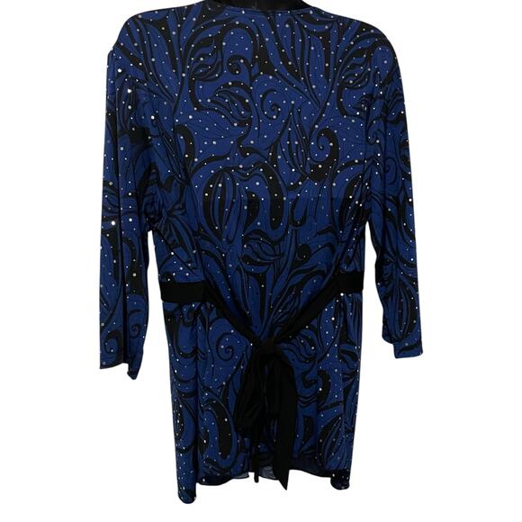 Lane Bryant Womens Blouse Size 18/20 Blue Black Silver Sparkle Tie Back Shirt - Picture 2 of 11